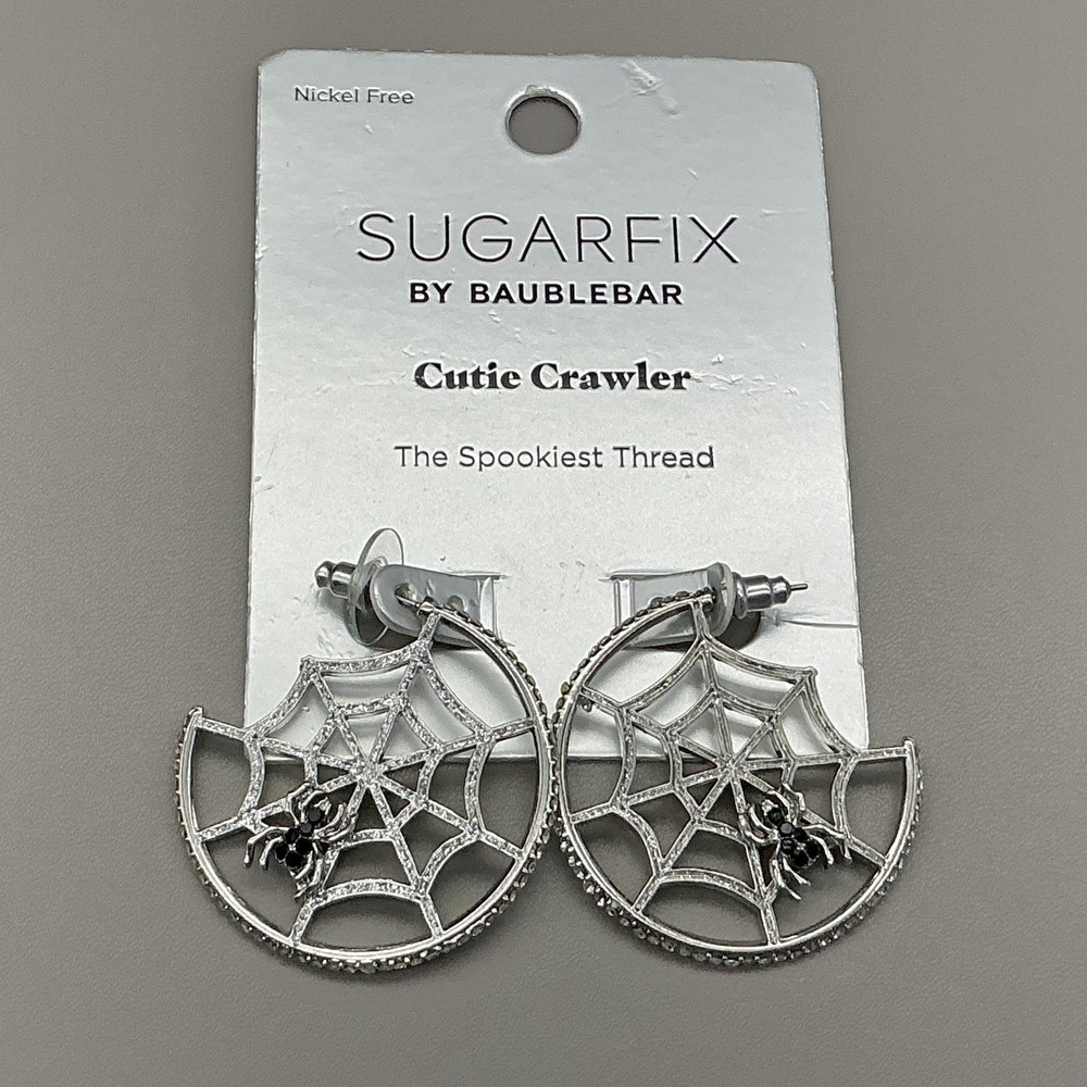 SUGARFIX By BaubleBar Earrings Silver Spider Web Dangle Drop Halloween Jewelry